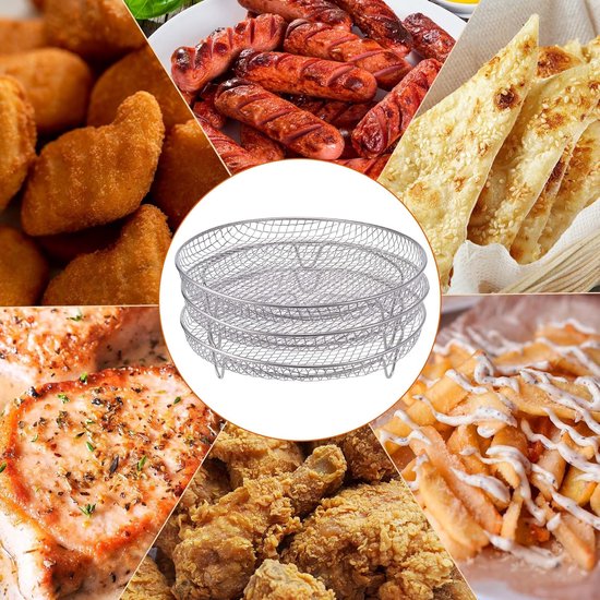 Multi-layer air fryer rack (3 round layers) - Air fryer baking pan - Air fryer grid - 304 stainless steel - Safe to use in air fryers, steam ovens, regular ovens and dishwashers - 20.3 cm - Silver