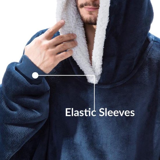 Hooded Blanket with Sleeves - Soft Sherpa Fleece - For Adults - As Homewear & Sleeping Robe - Gray