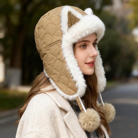 Fleece winter hat - Warm hat with thickened ear flaps - Soft, comfortable and frost-resistant - Stylish winter accessory - Color: Khaki