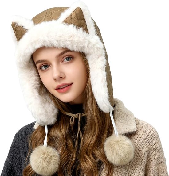 Fleece winter hat - Warm hat with thickened ear flaps - Soft, comfortable and frost-resistant - Stylish winter accessory - Color: Beige