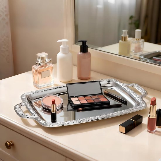 Tray - Stainless steel tray - Snack and fruit bowl for the desk - Rectangular storage tray - Suitable for footstools, coffee tables and rectangular stainless steel trays