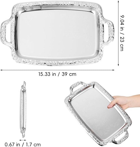 Tray - Stainless steel tray - Snack and fruit bowl for the desk - Rectangular storage tray - Suitable for footstools, coffee tables and rectangular stainless steel trays