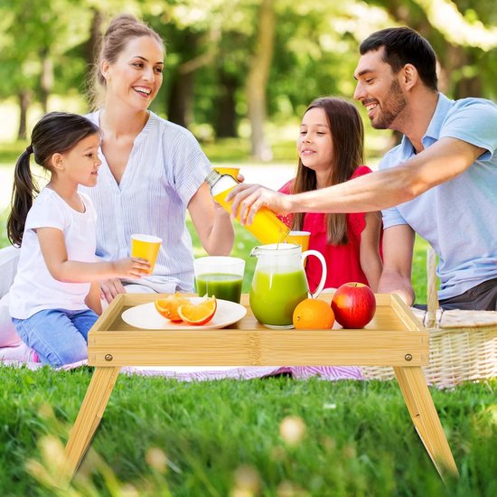 Folding table - Camping table - Portable folding table - Can be used as a dining table, TV table, laptop table, snack table, sofa table or work table - Natural wood color