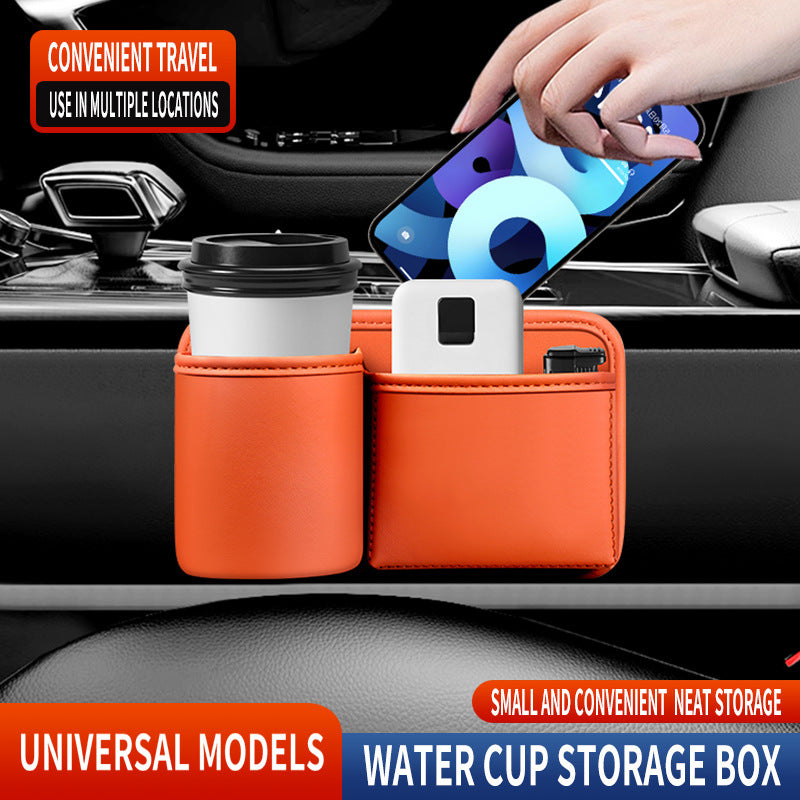 Car Key Box - Handy Bottle Holder for the Back Seat - Car Interior Accessory for Campers and Trucks - Orange - Leather