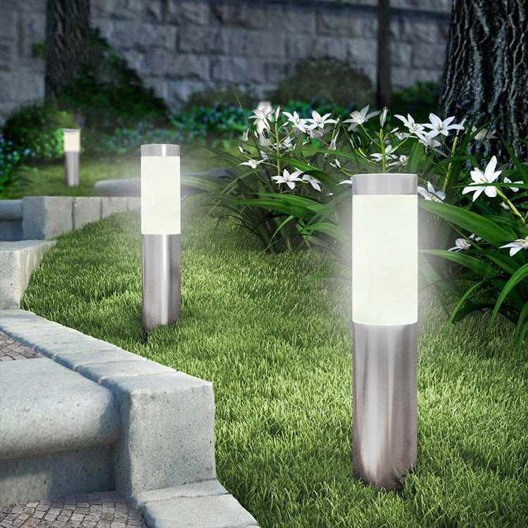 Solar Powered Outdoor Lamp - Stainless Steel - Cylindrical Garden Lamp - Waterproof - 1 Pack
