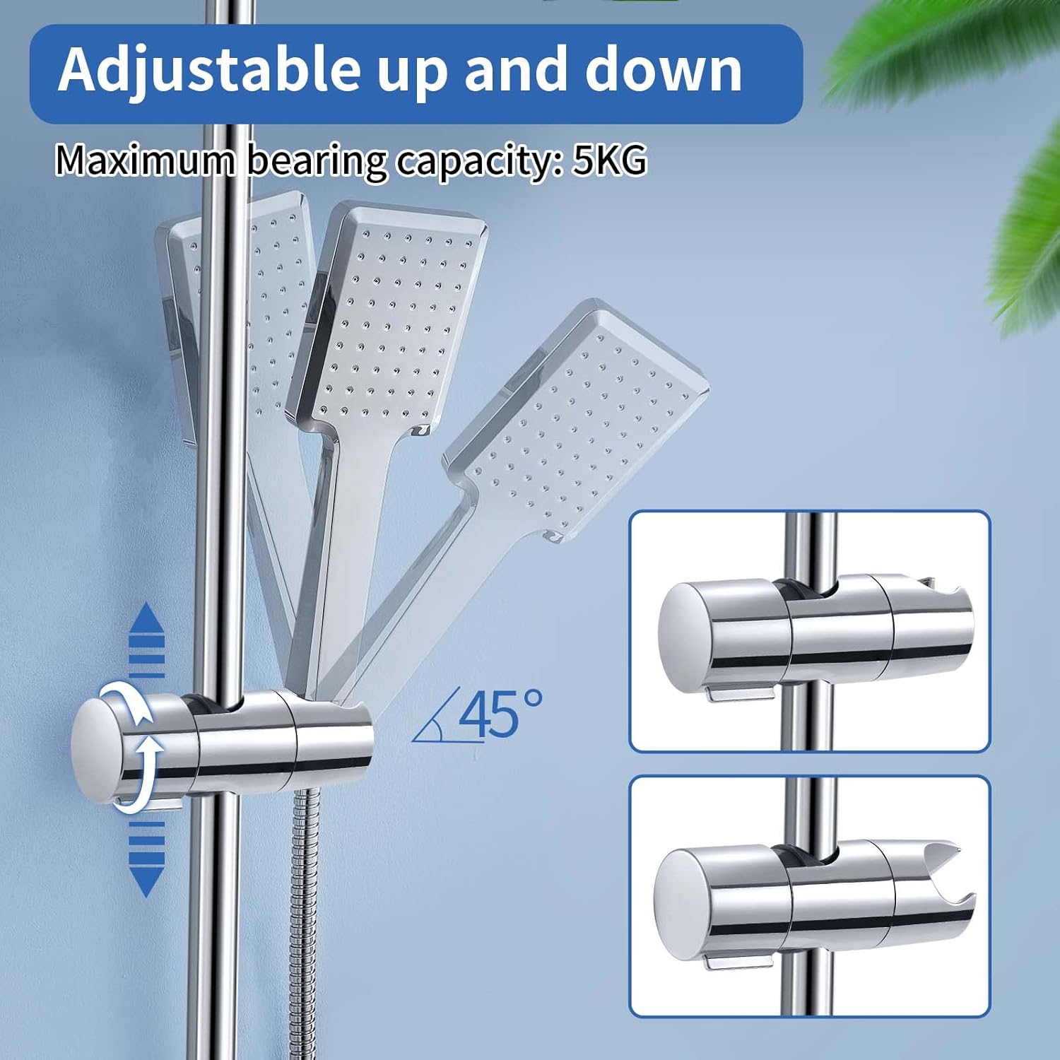 Shower Head Holder - Adjustable and Removable Bracket - For 19-25 mm Connection - Chrome Finish