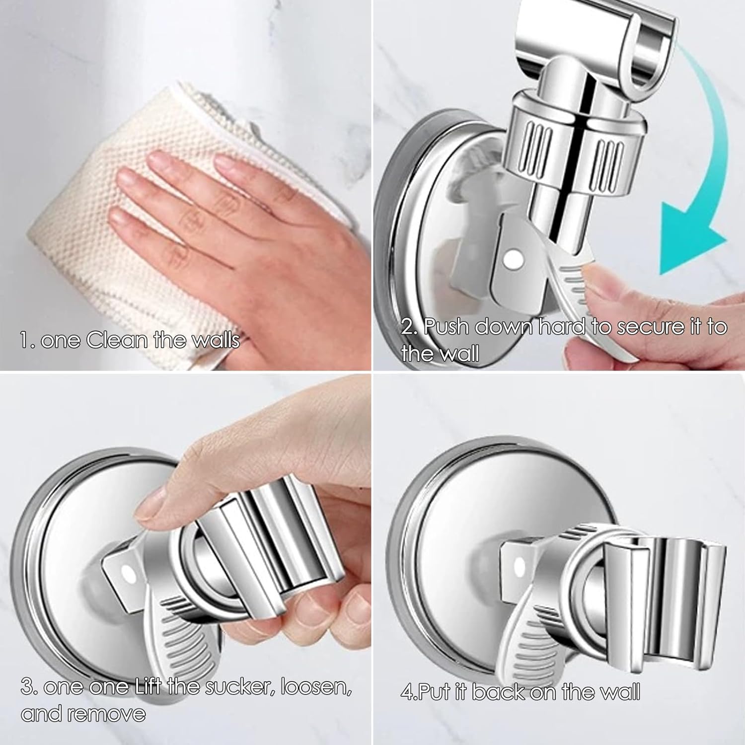 Shower Head Holder - Suction Cup Mounting Without Drilling - 360 Degree Rotatable - Adjustable Angle