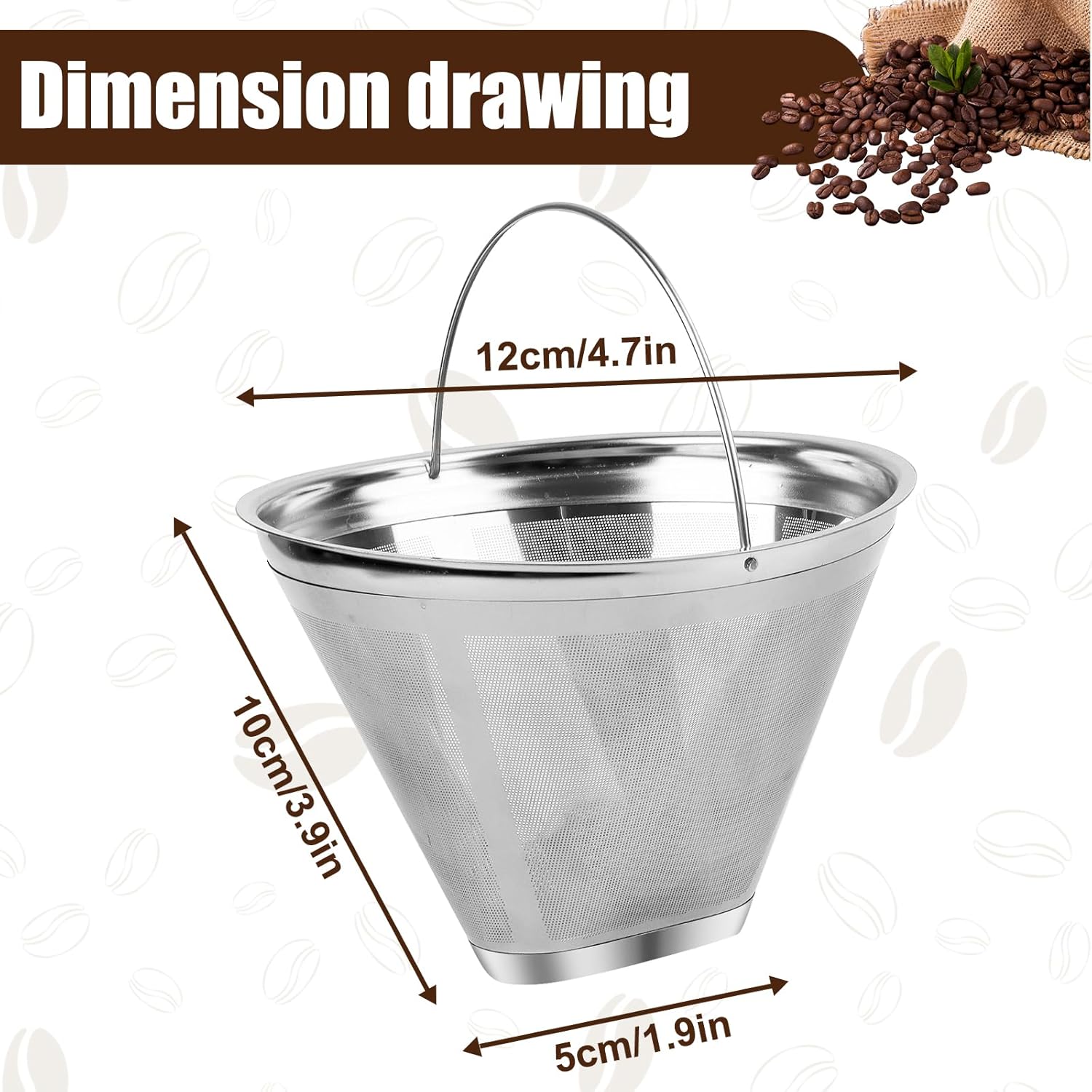 Coffee Strainer - Fine Mesh 100 Mesh Filter - Suitable for 8-12 Cups - Easy to Clean
