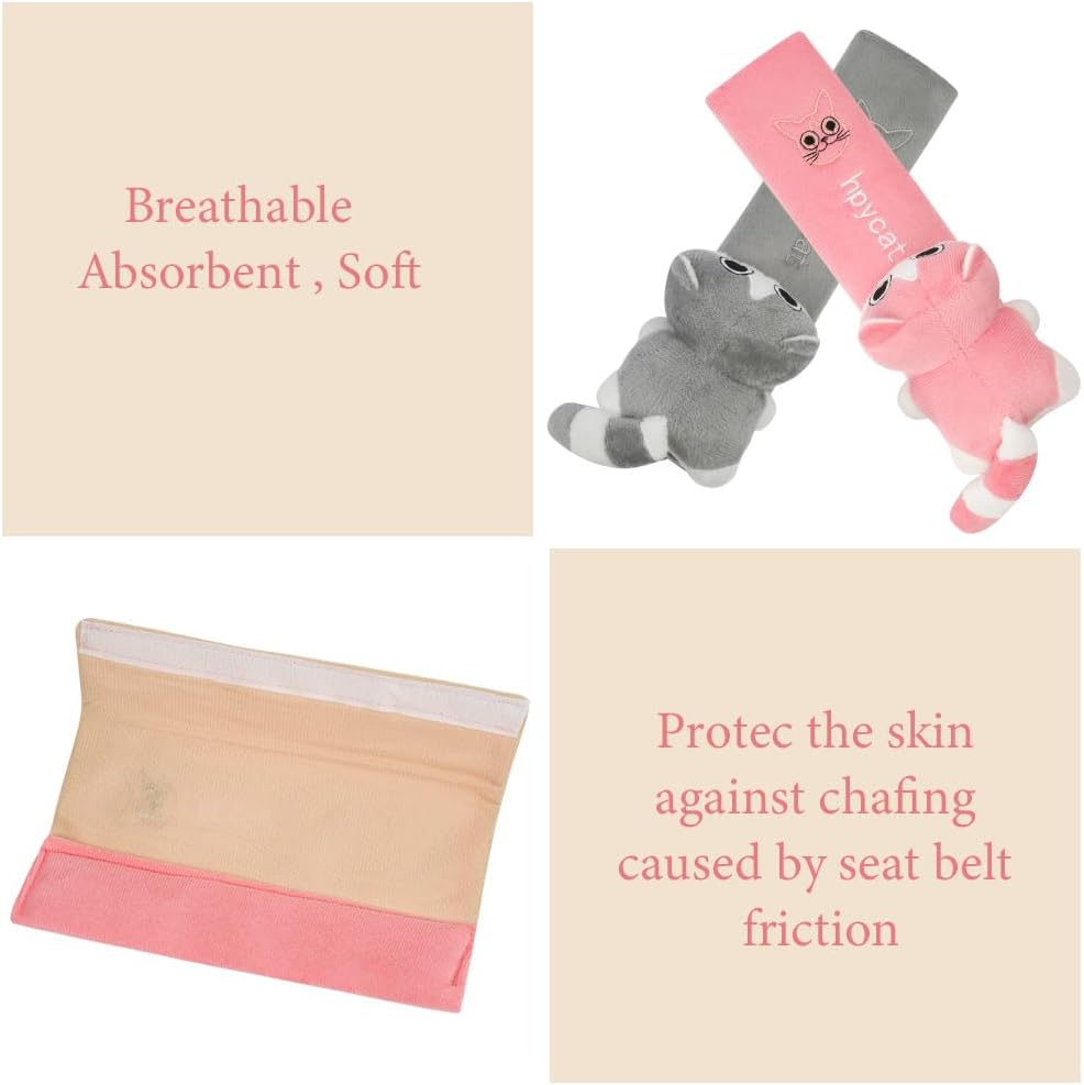 Car Seat Belt Protectors - 2 Pieces Cartoon Design - For Children And Adults - Shoulder Protection