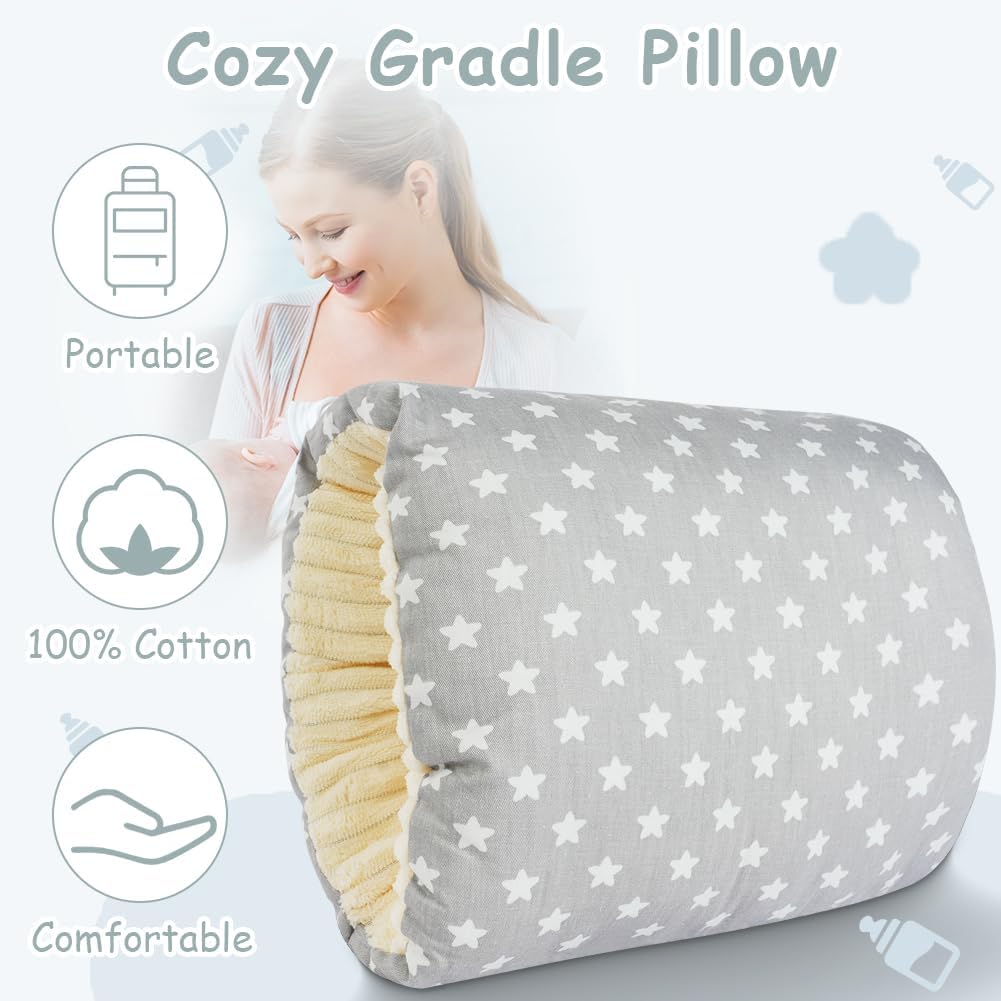 Nursing Pillow - For Breast and Bottle Feeding - Adjustable Height - Suitable for Crib and Bed - Washable Cover - 100% Cotton - Universal Size