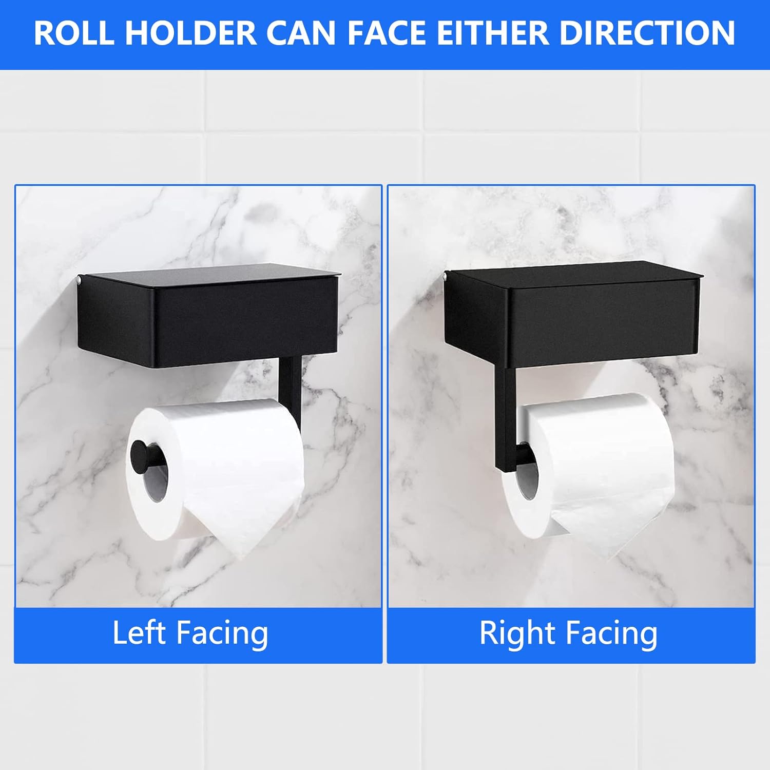 Toilet Roll Holder - Black Stainless Steel - With Wet Wipe Holder - Self-Adhesive Mounting - For Bathroom and Kitchen