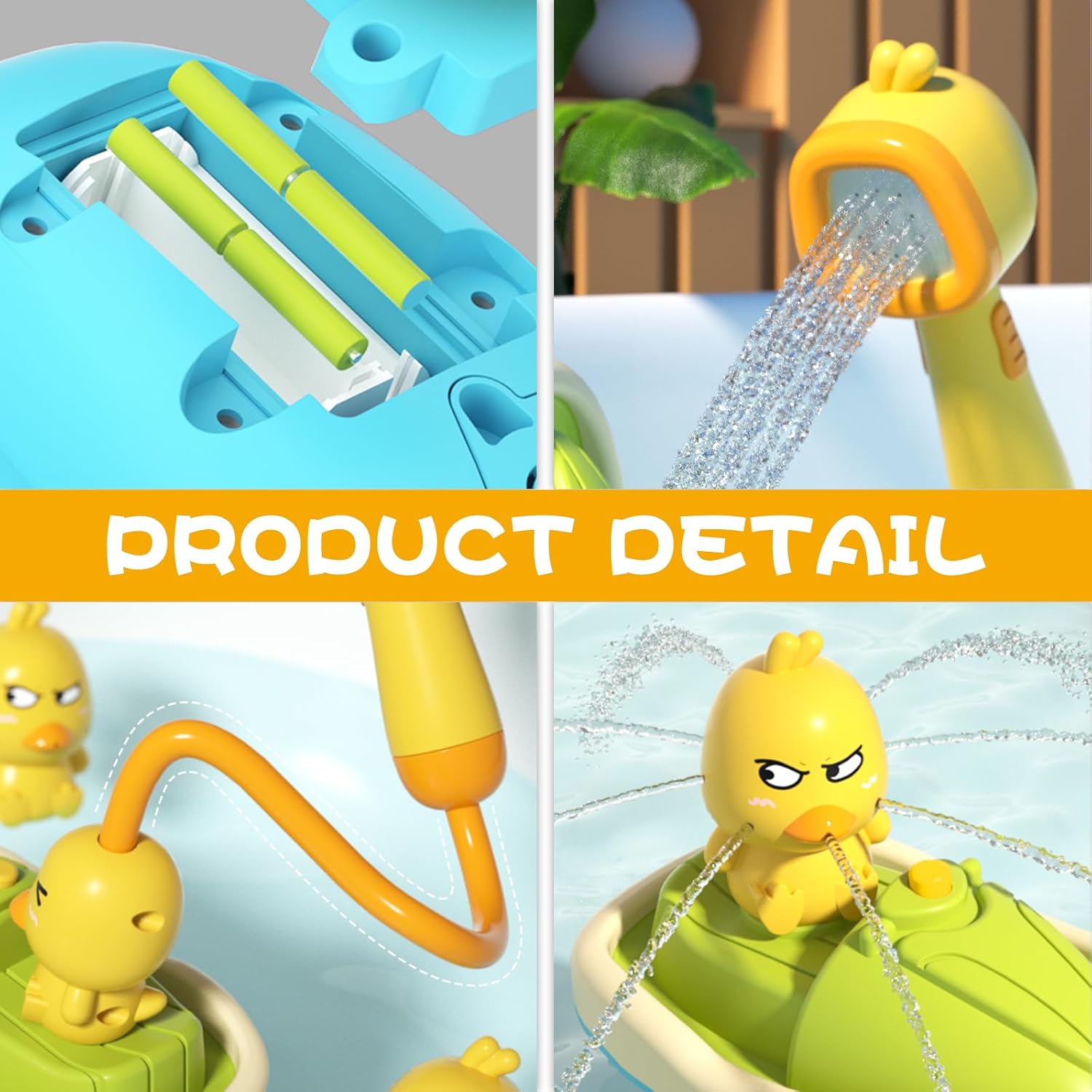 Shower Toys - Baby Bath Toys - Baby Toys - Detachable Duck Shower Head with Hand Pump - BPA Free - Gentle Hair Rinse & Sensory Water Fun - With 3 Ducks - Suction Cup Base - For Newborns, Babies & Toddlers