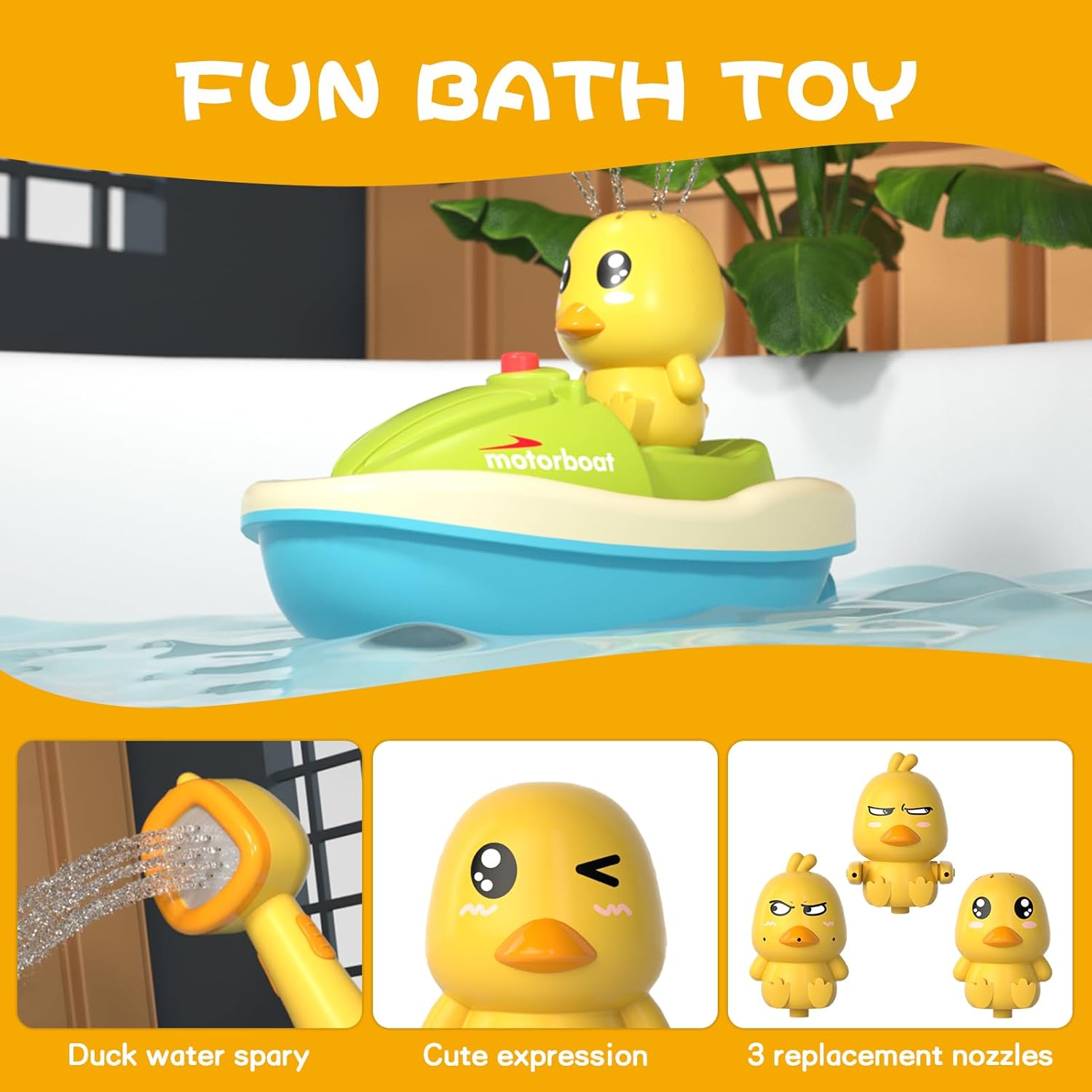 Shower Toys - Baby Bath Toys - Baby Toys - Detachable Duck Shower Head with Hand Pump - BPA Free - Gentle Hair Rinse & Sensory Water Fun - With 3 Ducks - Suction Cup Base - For Newborns, Babies & Toddlers