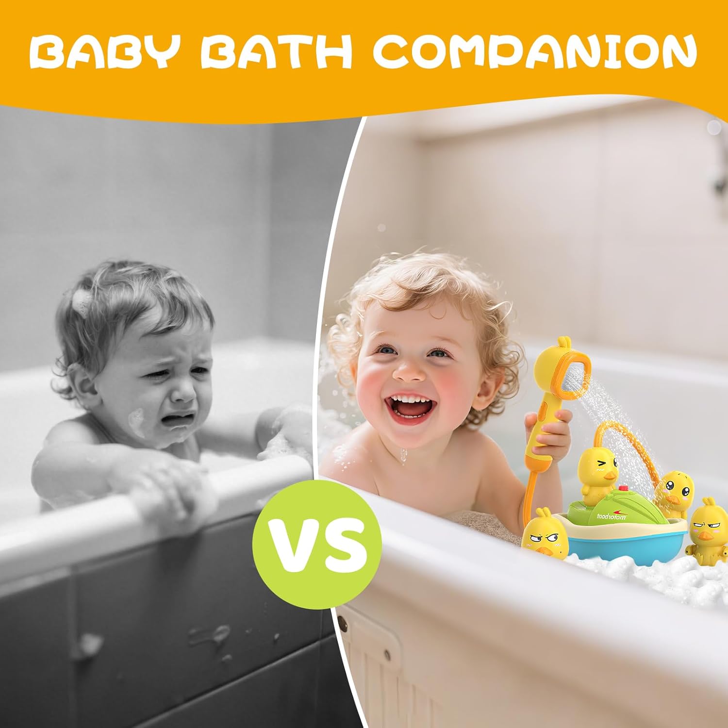 Shower Toys - Baby Bath Toys - Baby Toys - Detachable Duck Shower Head with Hand Pump - BPA Free - Gentle Hair Rinse & Sensory Water Fun - With 3 Ducks - Suction Cup Base - For Newborns, Babies & Toddlers