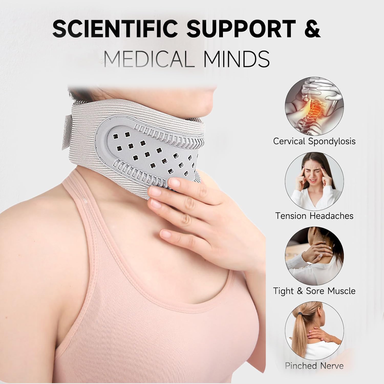 Neck Brace - Neck Pain - Neck Brace for Pain Relief and Support, Soft Adjustable Cervical Collar, Neck Traction Device, Neck Protectors for Spinal Stability and Alignment, Neck Pressure Relief for Men and Women - Gray