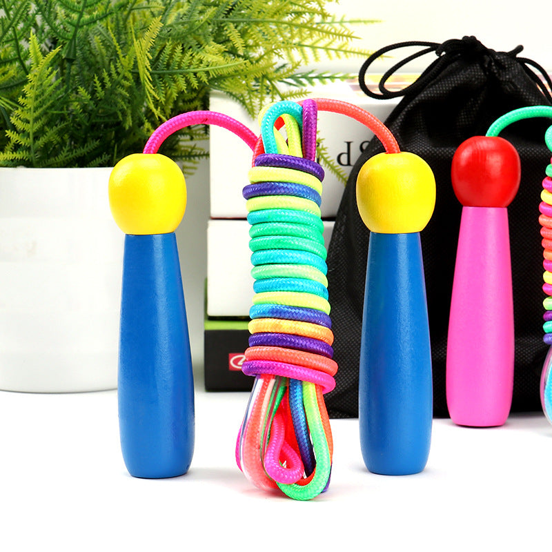 Adjustable Children's Skipping Rope (2 Pieces) - with Wooden Handle and Cotton Rope - 285 cm - For Boys & Girls - Fitness & Games