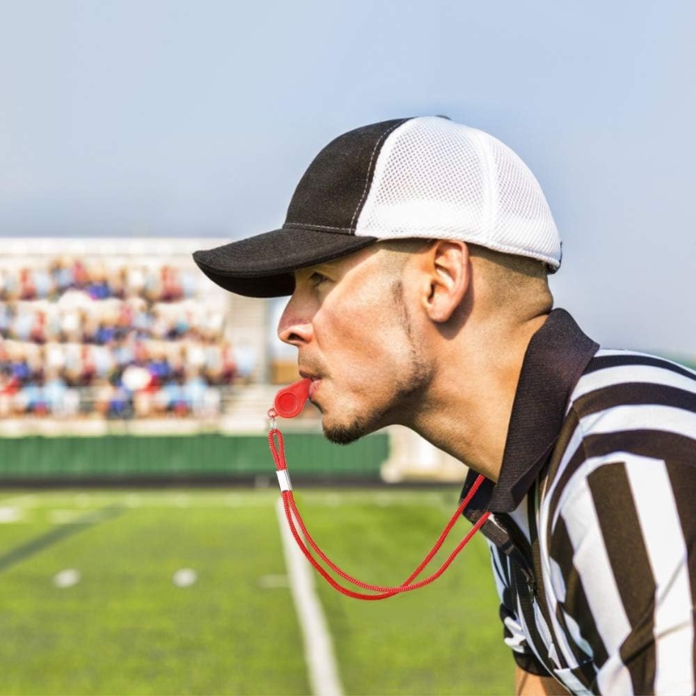 Emergency Whistles with Lanyard - Set of 12 - Loud & Clear Sound - Safety Whistles for Sports & Self-Defense - Red