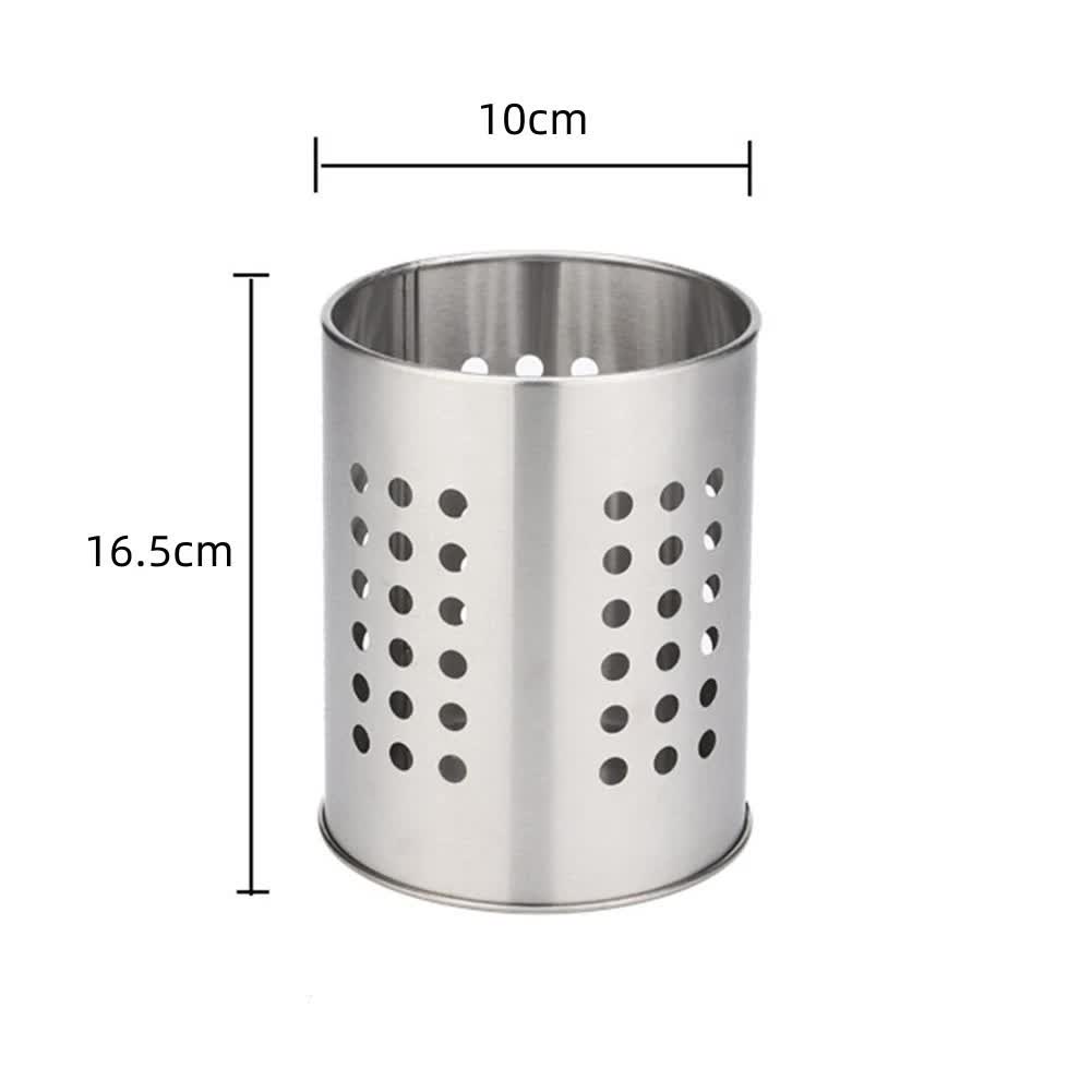 Stainless Steel Kitchen Utensil Holder Round - Spatula Holder for Countertop - 10 x 16.5 cm - Stainless Steel - Silver