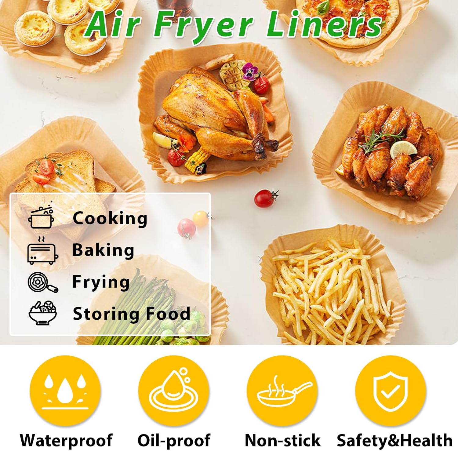 Airfryer Baking Paper XXL - Set of 300 - 20-24 cm - Disposable Inserts for Large Airfryers (5L-12L) - Oil Resistant
