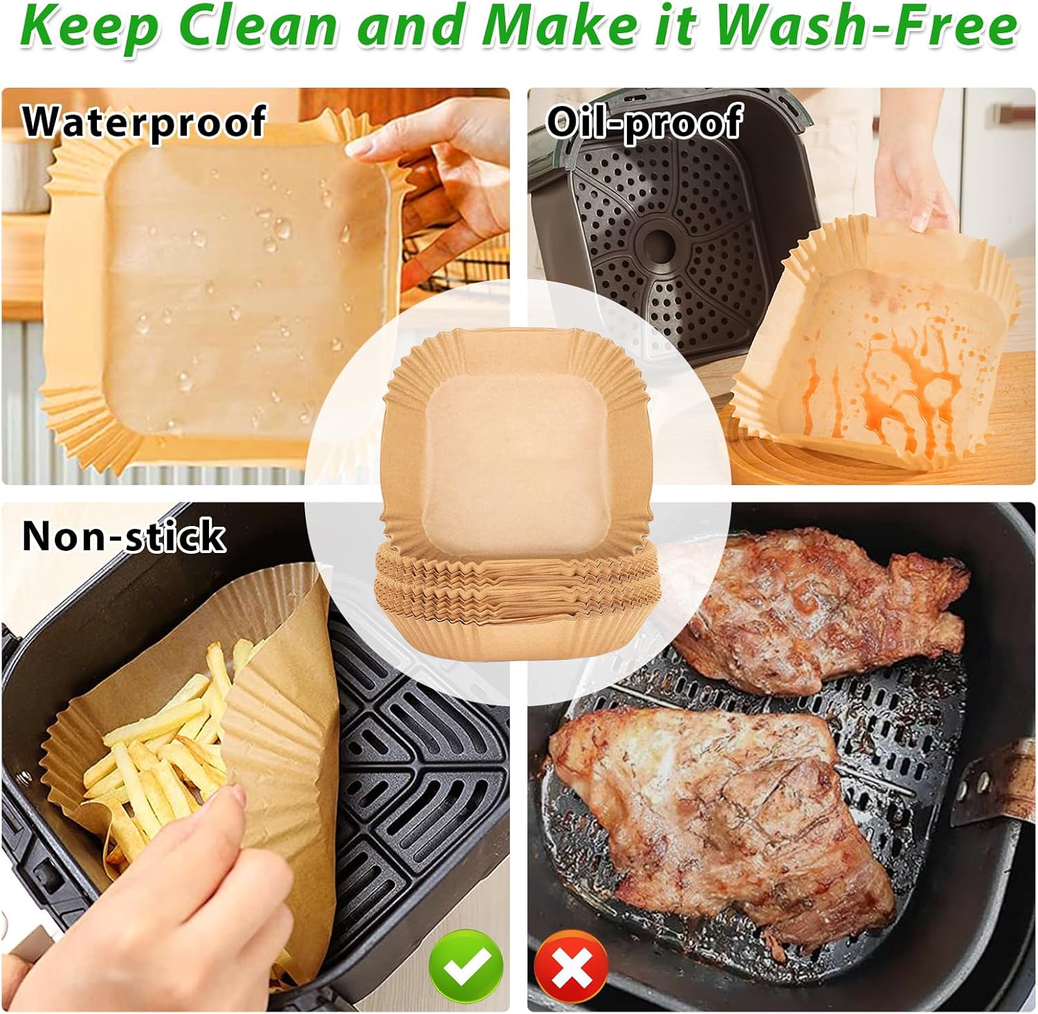 Airfryer Baking Paper XXL - Set of 300 - 20-24 cm - Disposable Inserts for Large Airfryers (5L-12L) - Oil Resistant