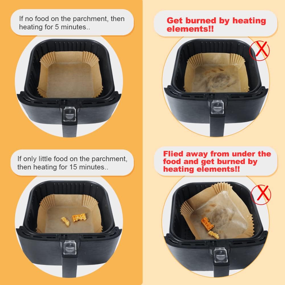 Disposable Airfryer Paper Square - Set of 50 - Brown - Greaseproof Baking Paper for Airfryer - Square Shape