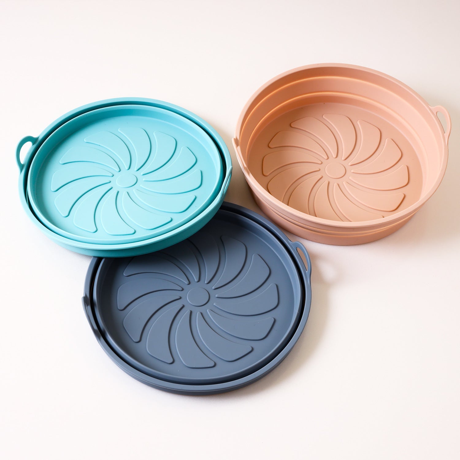 Silicone Airfryer Basket Foldable - 3pc - Reusable Basket - Heat Resistant & Dishwasher Safe - Round