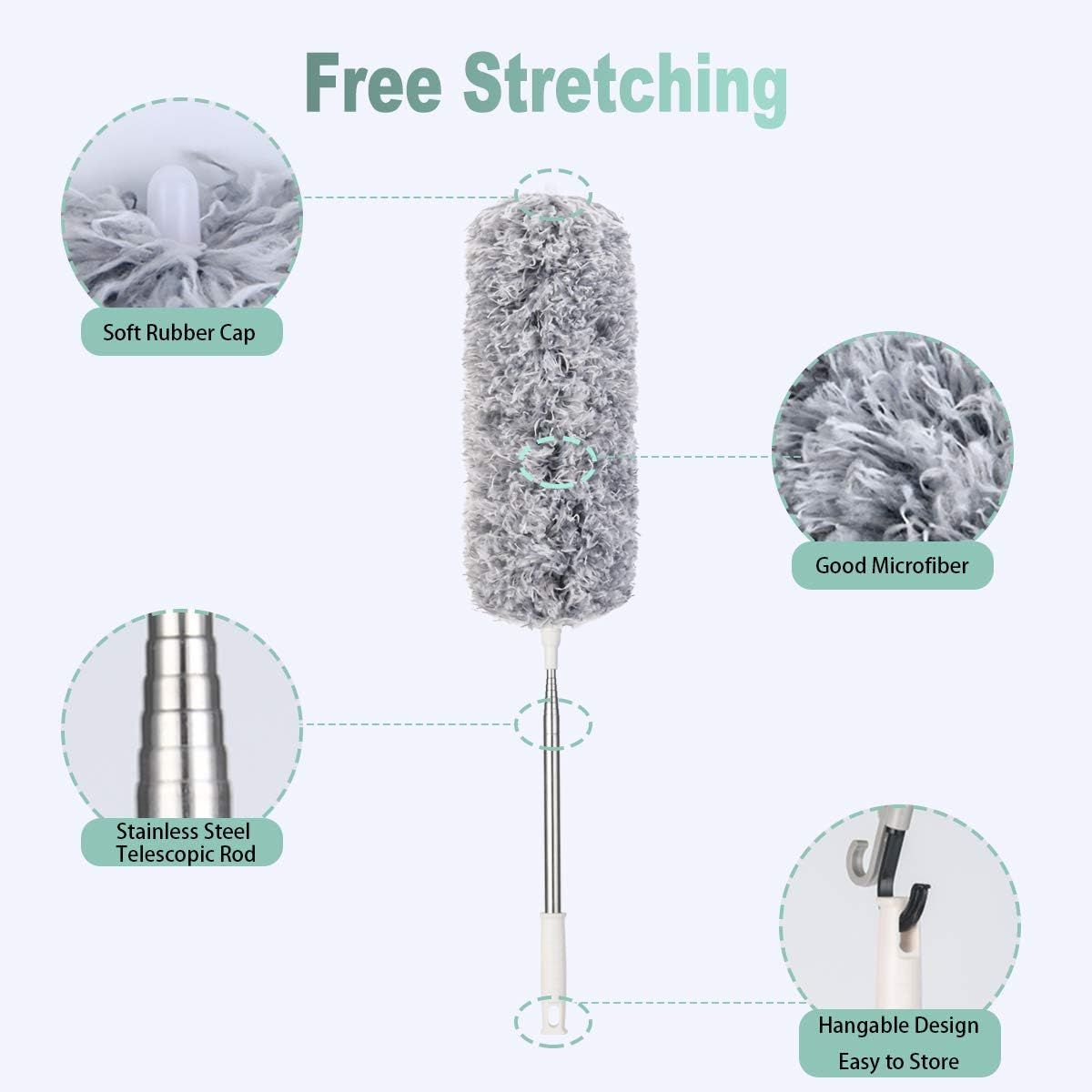 Telescopic Feather Duster - Extendable up to 280 cm - Feather Ball & Dusting Brush - Microfiber - Reach High Ceilings Without a Ladder