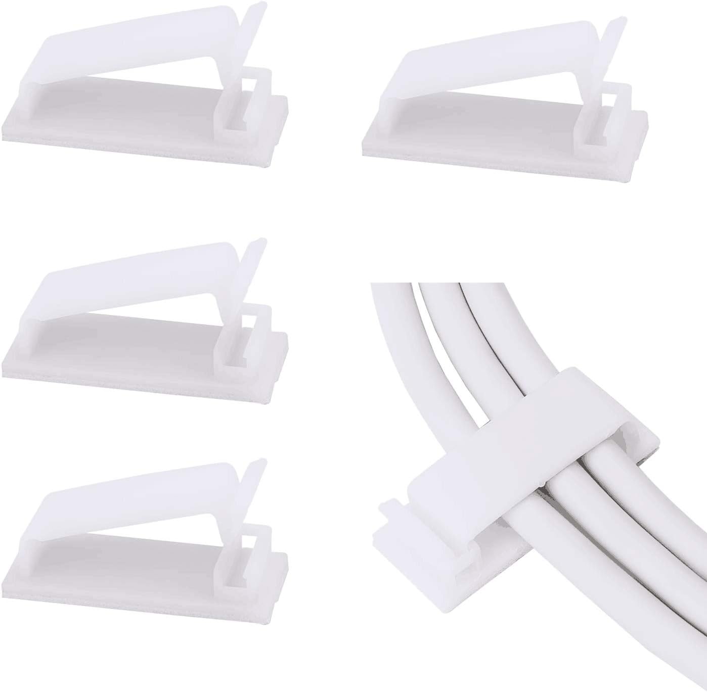 Adjustable Cable Clamps White - Set of 50 - Self-Adhesive Cable Clips - Cable Management for Desk & TV