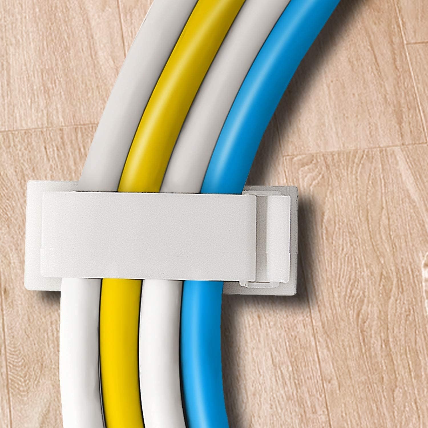 Adjustable Cable Clamps White - Set of 50 - Self-Adhesive Cable Clips - Cable Management for Desk & TV