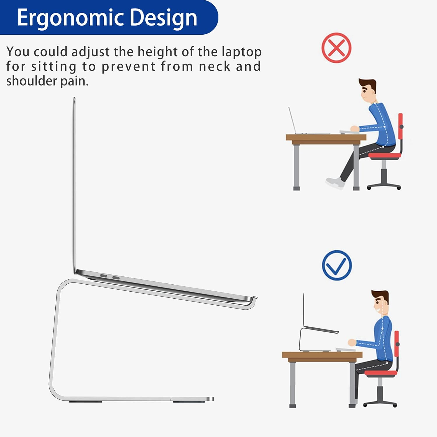 Ergonomic Aluminum Laptop Stand - Removable & Height Adjustable - Suitable for 10-14 inch Notebooks - Gray