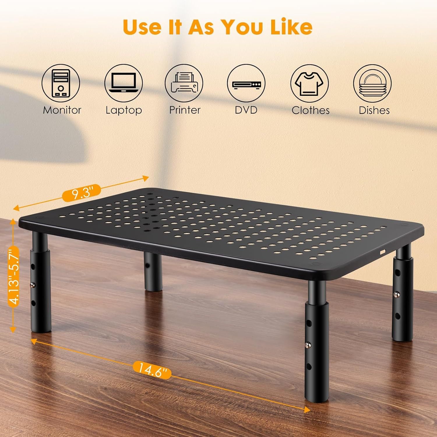 Metal Monitor Riser - Screen Stand - Adjustable in 3 Heights - Black