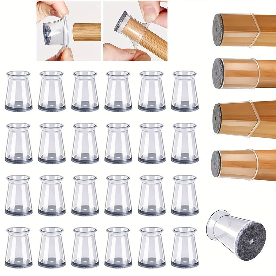Chair Leg Caps Set of 24 - Ø 16-22 mm - Round - Transparent Silicone - Floor Protectors for Wooden Floors