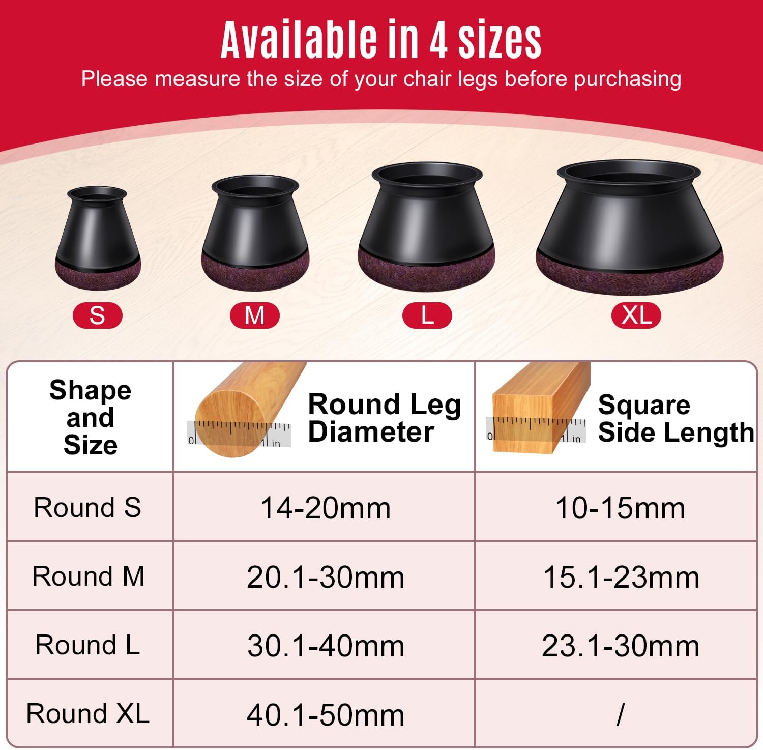 Black Chair Leg Caps - Set of 24 - Size M - Silicone Floor Protectors - Against Scratches and Noise