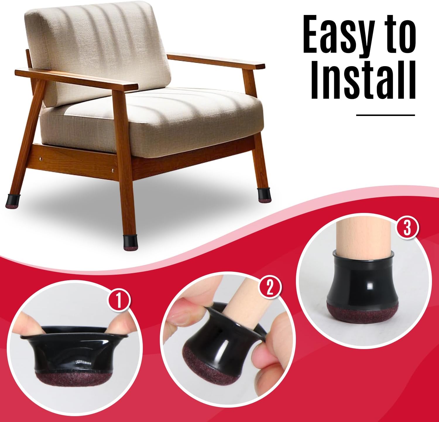 Black Chair Leg Caps - Set of 24 - Size L - Silicone Floor Protectors - Against Scratches and Noise