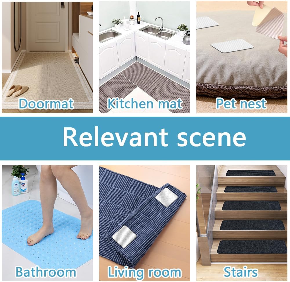 Rug Stoppers Square - Set of 4 - 10 x 10 cm - Anti-Slip Pads for Carpet - Washable & Reusable - Black
