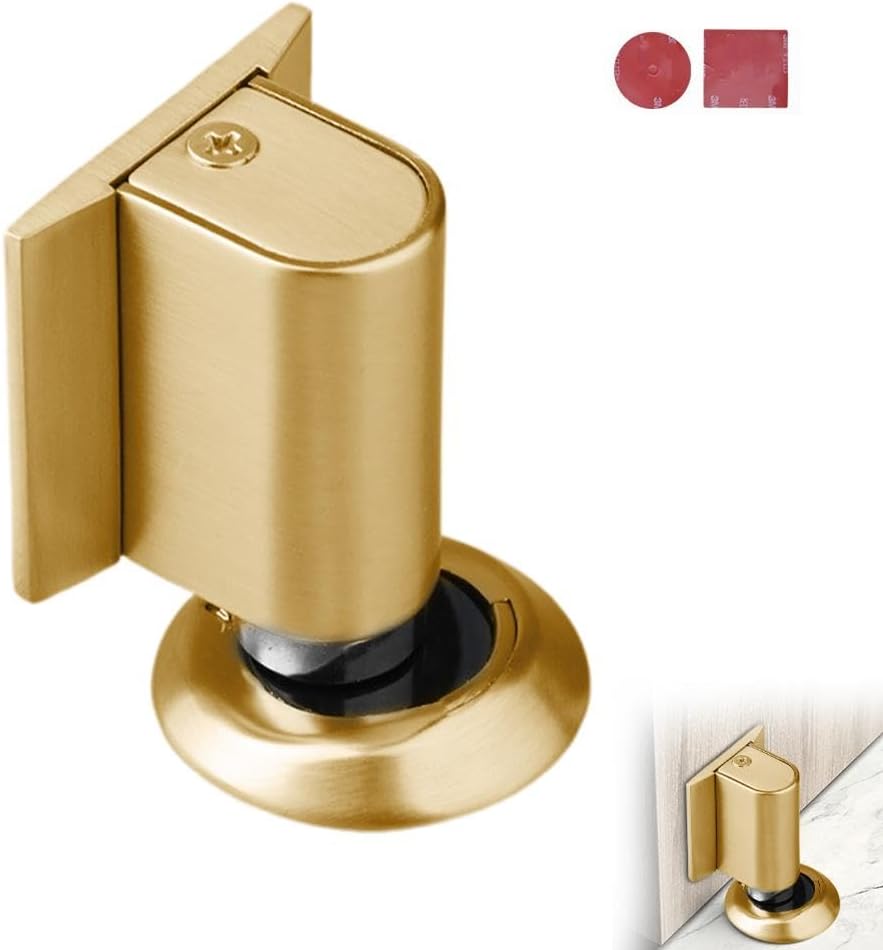Magnetic Door Stopper Floor Gold - No Drilling - Self-Adhesive - Metal - Including Raising Disc