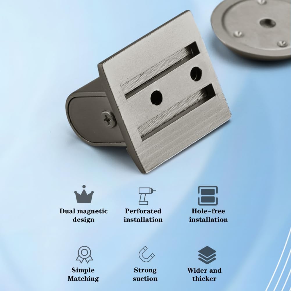 Magnetic Door Stopper Floor Gray - No Drilling - Self-adhesive - Metal - Including Raising Disc