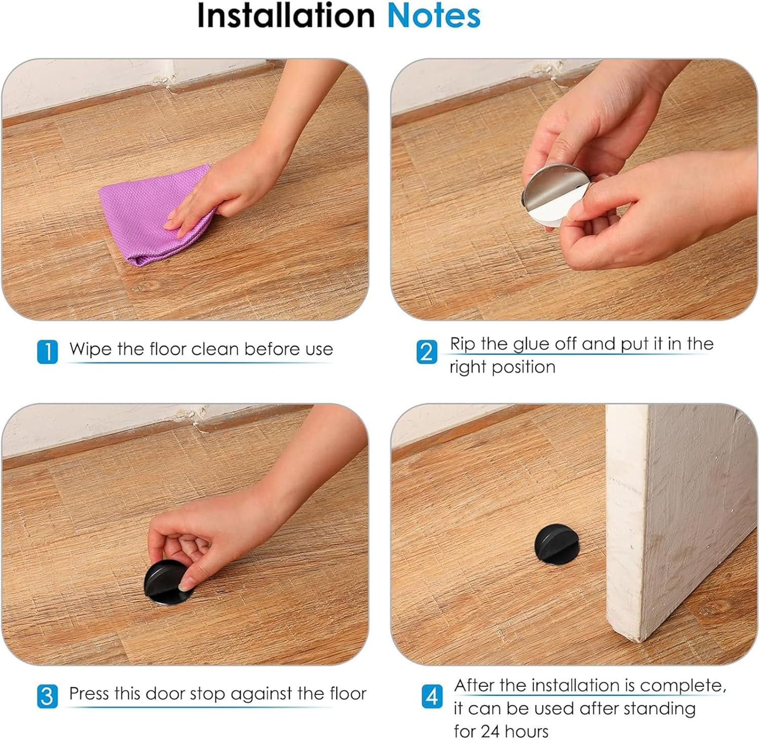 Door Stopper Floor Half Moon - Set of 2 - Black - Self-adhesive - No Drilling - Stainless Steel