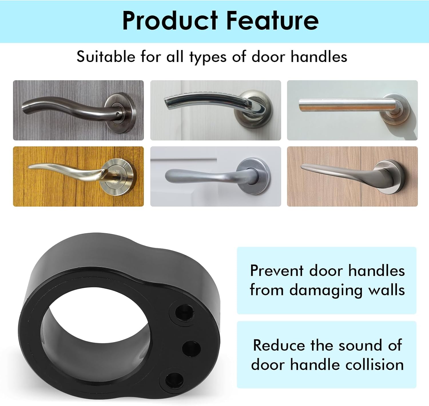 Door Handle Protectors Black - Set of 10 - Door Stopper for Handle - Wall Protection - PVC Bumpers