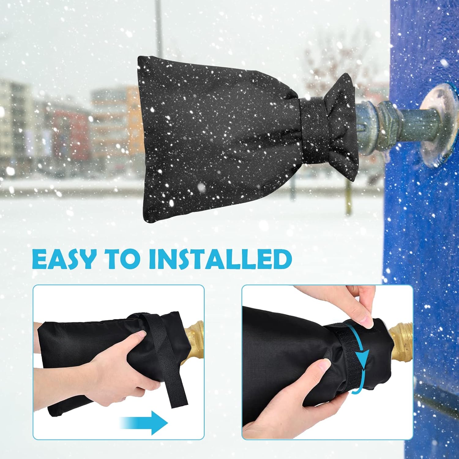 Outdoor tap covers set of 4 - thermal frost protection - waterproof tap protectors - black