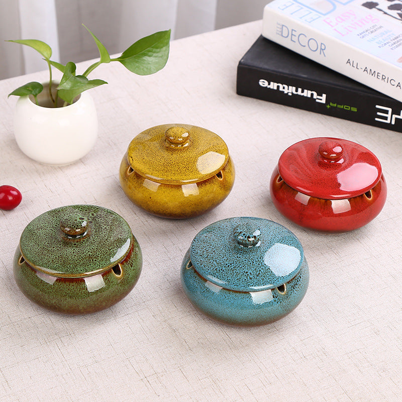 Ceramic Ashtray with Lid - Yellow - Wind Ashtray for Outdoor & Indoor - Decorative & Anti-Odor