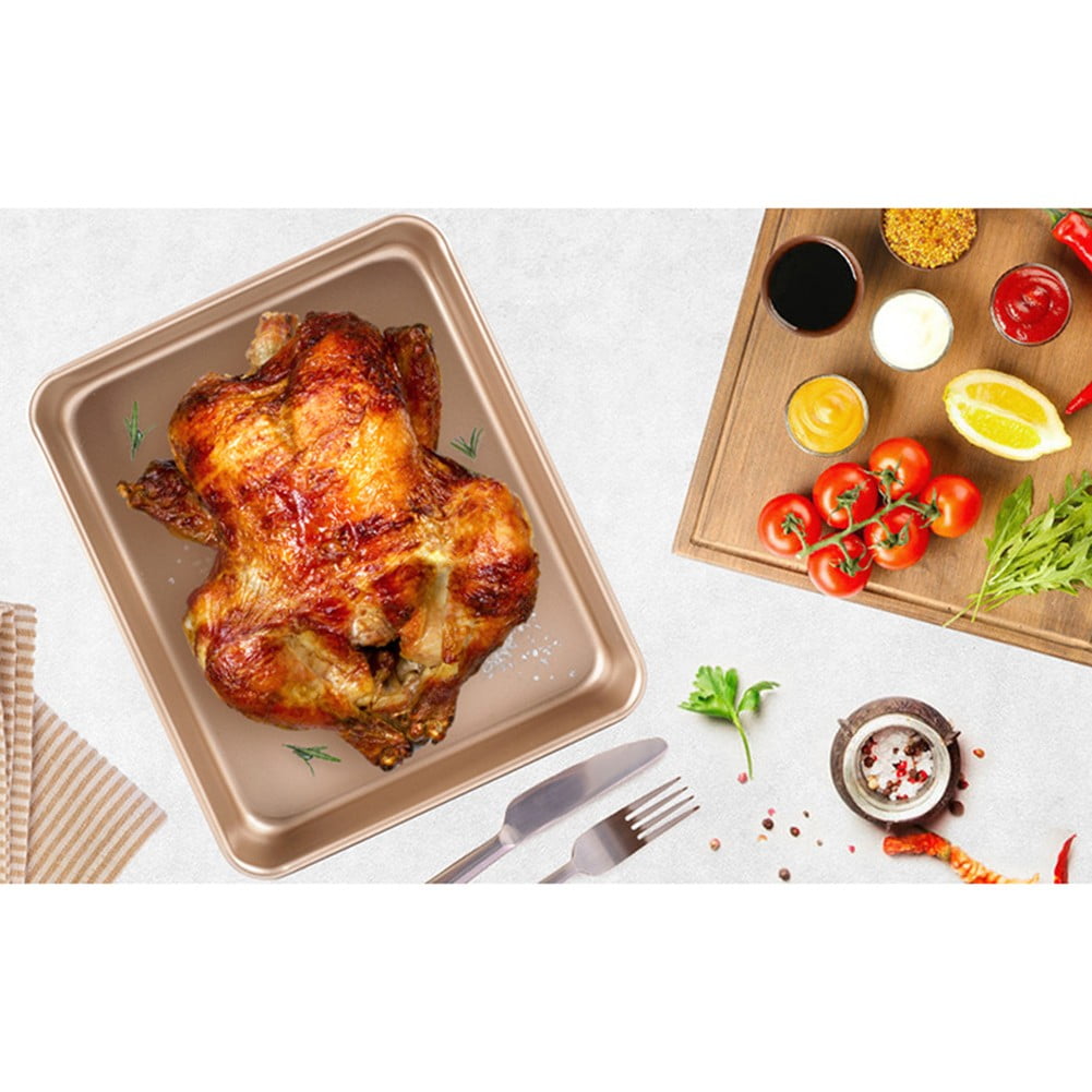2-Pack Carbon Steel Baking Trays For Oven Rectangular Non-Stick Flat Bottom Baking Sheets For Cookies Cakes Roasting Vegetables Rose Gold B
