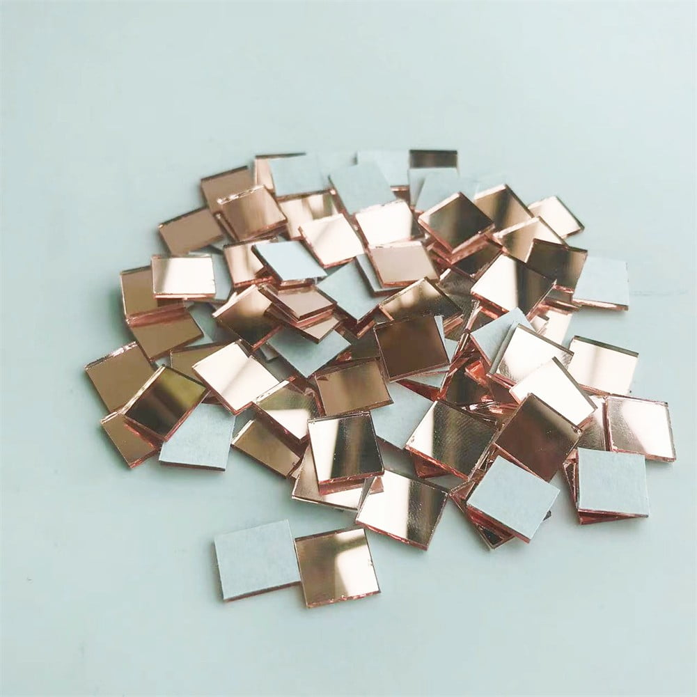 100Pcs Self-Adhesive Real Glass Mini Square Mirror Mosaic Tiles Sticker Bathroom Diy Handmade Craft Home Decoration 10X10Mm Rose gold