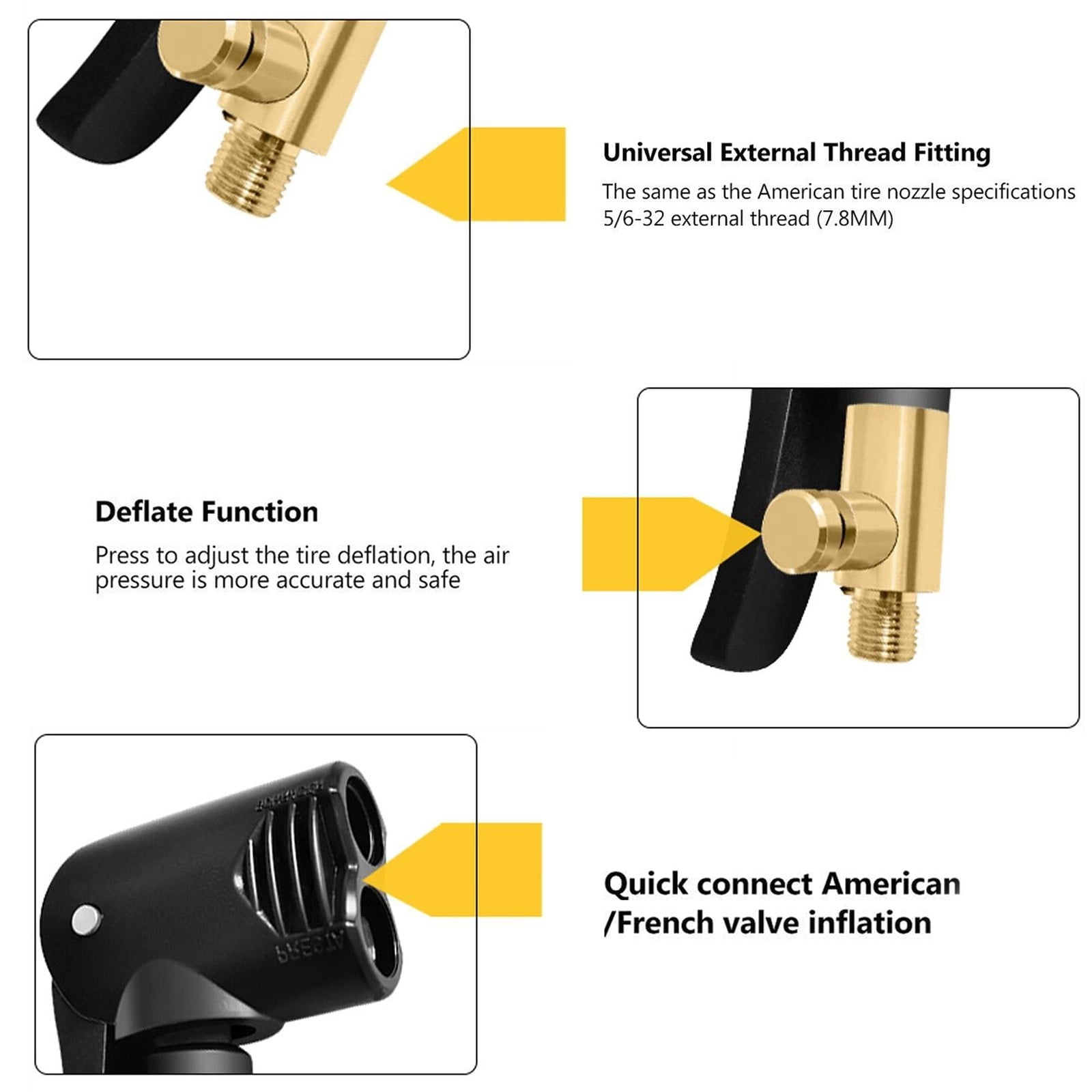 Air Pump Adapter Air Pump Valve 6Pcsbicycle Bike Tyre Tube Replacement Presta Dual Head Air Pump Adapter Valve As Shown