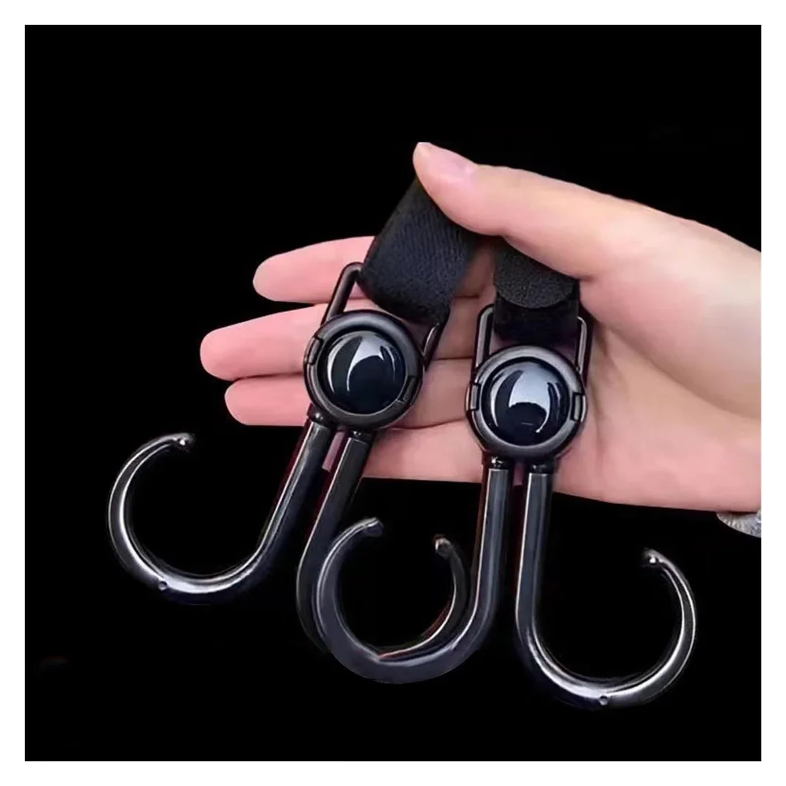 Stroller Hooks - Buggy Hooks - Bag Hooks - Diaper Bag Hooks - Walker Hooks - Stroller Accessories - Mounting Clips - Shopping Hook - Universal Velcro - 360 Degree Rotatable - Black - 4 Pieces