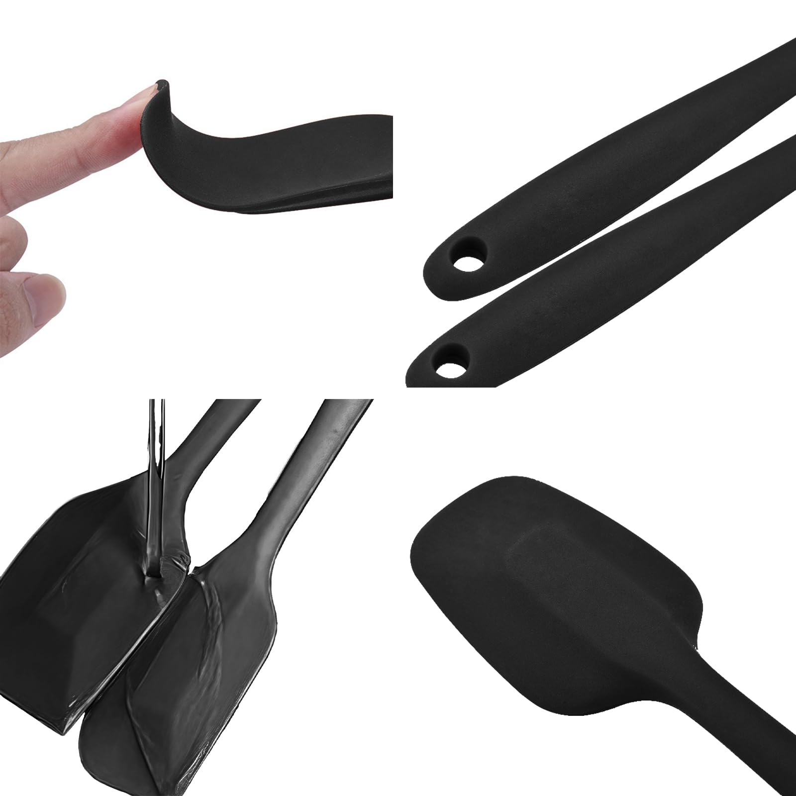 Kitchen Utensils Set - Spatula Set - Silicone Spatulas - Pan Scraper - Baking Utensils - Cooking Utensils - Kitchen Accessories - Pastry Brush - Baking Utensils - Pan Scrapers - Silicone Spoon - Pan Scraper Set - Heat Resistant - Black - 6 Pieces