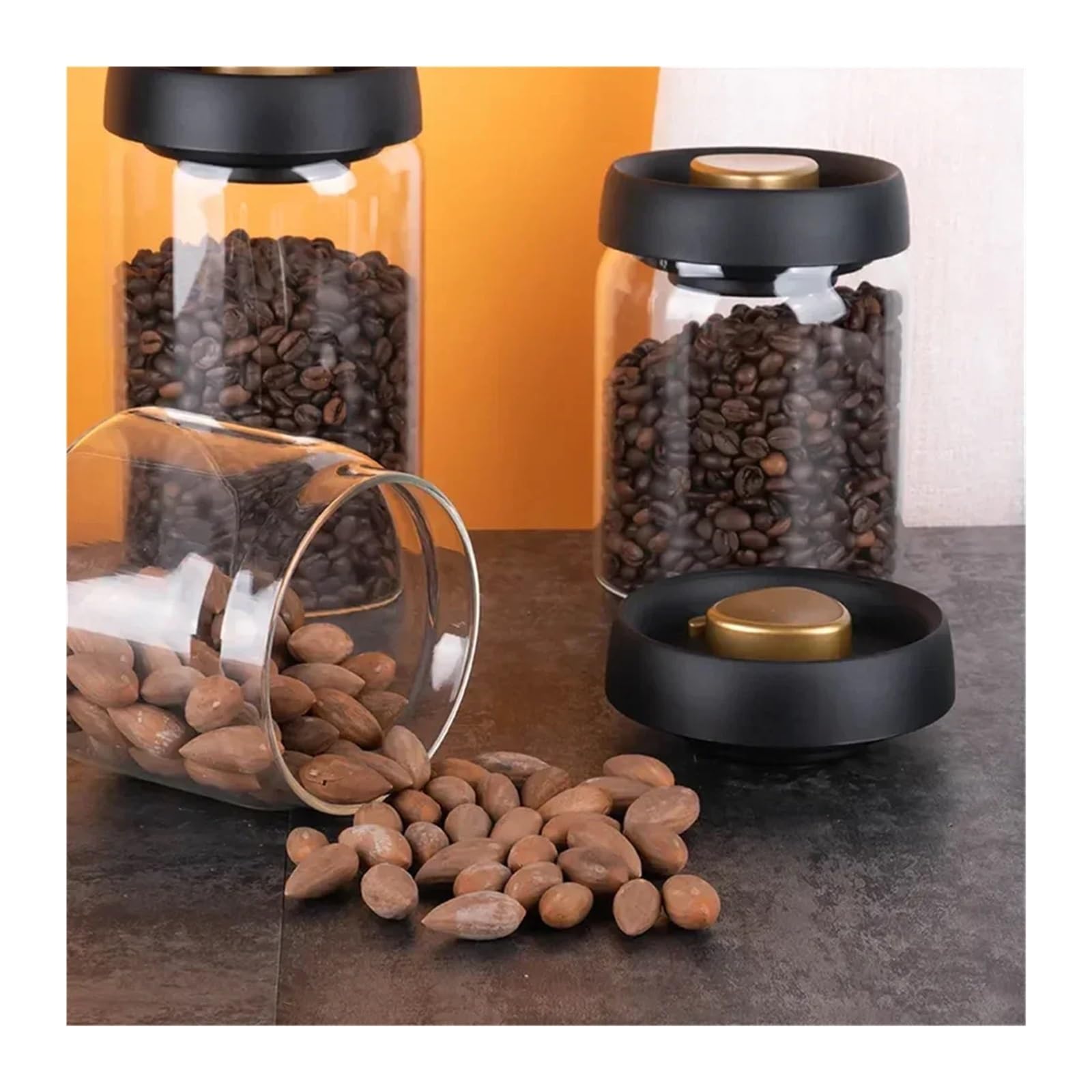 Glass Storage Jar - Airtight Storage Canister - Coffee Canister - Glass Jar with Lid - Food Storage Jar - Candy Jar - Storage Jar - Kitchen Organizer - Pasta Jar - Cookie Jar - Muesli Jar - Storage Jars - Kitchen Accessories - Black - 1 Piece