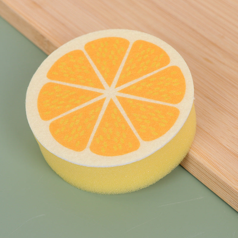 Scouring pad - Dishwashing sponge - Kitchen sponge - Magic sponge - Household sponge - Cleaning sponge - Dishwashing sponge - Sponges - Pan sponge - Scratch-free - Cleaning supplies - Fruit shape - Orange - Yellow - 1 piece