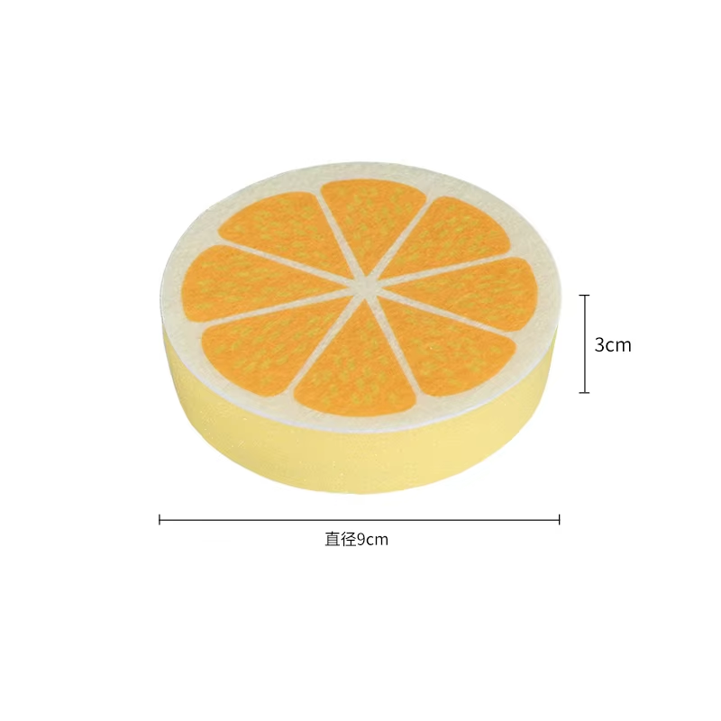 Scouring pad - Dishwashing sponge - Kitchen sponge - Magic sponge - Household sponge - Cleaning sponge - Dishwashing sponge - Sponges - Pan sponge - Scratch-free - Cleaning supplies - Fruit shape - Orange - Yellow - 1 piece