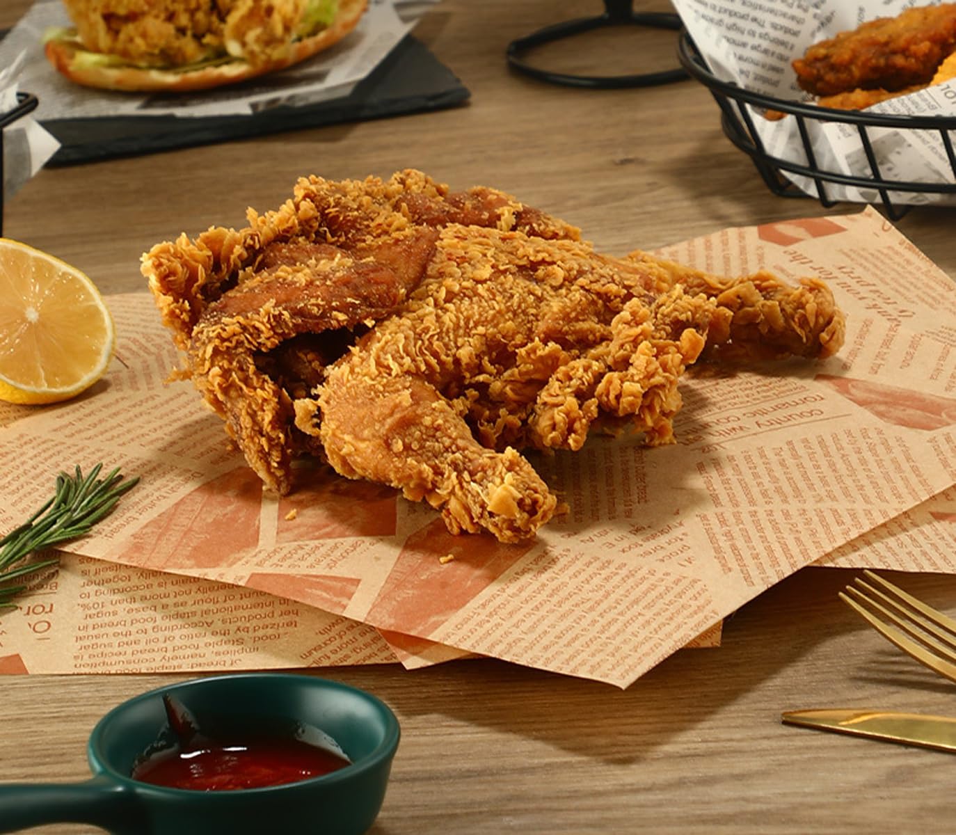 Silicone baking paper wax paper - for cooked food, 100 sheets square kraft paper for absorbing oil, newspaper for sandwich and food baskets, suitable for cakes, bread, fries, pizza, hamburgers, hot dogs